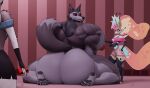  3d_(artwork) anthro arthropod back_muscles bee big_butt big_muscles big_pecs black_body black_bottomwear black_claws black_clothing black_fur black_pawpads black_shirt black_skirt black_topwear blue_hair body_size_growth bottomwear brown_body brown_fur butt butt_expansion canid canid_demon canine cellphone claws clothing demon digital_media_(artwork) electronics expansion female fox fur grey_body grey_fur group growth hair hand_on_chest hellhound helluva_boss hi_res huge_butt huge_muscles huge_pecs huge_thighs hybrid hymenopteran insect larger_male long_tail loona_(helluva_boss) male mammal multicolored_body multicolored_fur multicolored_hair muscle_growth muscular muscular_anthro muscular_arms muscular_male muscular_thighs mythological_canine mythological_creature mythology nipples oleanderin orange_hair pawpads pecs phone pink_clothing pink_hair pink_nipples pink_shirt pink_topwear queen_bee-lzebub_(helluva_boss) red_eyes shirt size_difference size_transformation skirt smaller_female tail thick_thighs topwear transformation trio vortex_(helluva_boss) white_body white_fur yellow_body yellow_fur 