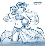 2017 anthro ball bikini canine clothed clothing ears_back english_text female frisbee hair hair_over_eye hat hi_res holding_object keidran long_hair looking_at_viewer mammal midriff monochrome object_in_mouth raine_(twokinds) simple_background sketch skimpy smile solo swimsuit text tom_fischbach twokinds water webcomic white_background wolf 