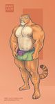  2017 abs anthro areola big_arms bulge clothed clothing eyewear fanny_pack feline hybrid hyper hyper_muscles liger mainlion male mammal markings muscular muscular_male nipples partially_clothed pecs penis penis_shaped_bulge shorts simple_background solo stripes sunglasses thick_thighs vein veiny_muscles wardrobe_malfunction 