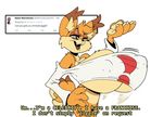  2017 anthro big_breasts breasts bubsy bubsy_(series) claws clothed clothing crossgender dialogue english_text fangs feline female huge_breasts lynx mammal nipple_bulge open_mouth rabid simple_background solo text twitter video_games white_background 