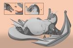  ! 2017 abdominal_bulge bait belly big_belly black_claws black_horn blue_eyes cake camera canine claws digital_media_(artwork) dragon featureless_crotch feral fishing_rod food fur grey_claws grey_fur grey_scales grey_tail grey_wings group head_first holding_object horn larger_feral larger_male licking licking_lips long_neck long_tail lying male mammal max_(nowaroncorn) membranous_wings motion_lines multicolored_fur multicolored_scales multicolored_tail naturally_censored on_back open_mouth oral_vore overweight overweight_male pink_background pink_tongue quadruped radstock rimentus rimentus_(character) saliva scales scalie sharp_teeth simple_background sitting size_difference slit_pupils smaller_feral smaller_male snout teeth thick_tail tongue tongue_out two_tone_fur two_tone_scales two_tone_tail vore white_fur white_horn wings wolf yellow_eyes 
