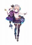  atelier_(series) atelier_lydie_&amp;_suelle boots bow fingerless_gloves full_body gloves hair_ornament hat long_hair lydie_marlen multicolored_hair official_art pink_eyes pink_hair ponytail potion purple_hair simple_background solo staff thighhighs two-tone_hair white_background yuugen 
