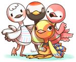  animal_crossing anthro avian bird black_feathers blanche_(animal_crossing) clothing crane cute eyelashes eyeliner eyes_closed feathers female flamingo flora_(animal_crossing) gladys_(animal_crossing) group group_picture looking_at_viewer makeup nintendo orange_feathers ostrich peafowl phoebe_(animal_crossing) phoenix pink_feathers pose red-crowned_crane robun_(artist) simple_background sitting smile standing video_games white_background white_feathers yellow_feathers 