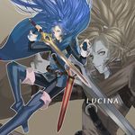  blue_eyes blue_hair cape character_name falchion_(fire_emblem) fire_emblem fire_emblem:_kakusei korikorikori long_hair looking_at_viewer lucina solo sword tiara weapon 