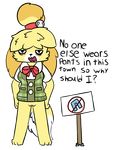  animal_crossing bell bow canine dog female isabelle_(animal_crossing) mammal nintendo piebunny pussy sign tired video_games 