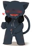 2017 anthro black_body blush cat cum cum_on_self eyeless fangs feline headphones male mammal milk_(artist) monstercat monstercat_media nude open_mouth partially_retracted_foreskin penis simple_background solo standing sweat uncut white_background young 