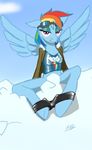  anthro anthrofied blue_fur clothing cloud equine female friendship_is_magic fur hair hi_res horse krd looking_at_viewer mammal multicolored_hair my_little_pony rainbow_dash_(mlp) rainbow_hair sitting solo spread_legs spreading wings 