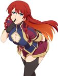  1girl blue_eyes breasts cleavage large_breasts long_hair looking_at_viewer re:creators red_hair selesia_upitiria thighhighs 
