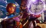  3d aqua_eyes legwear menat purple_hair screenshot street_fighter street_fighter_v 