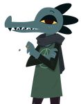  alligator anthro bea_(nitw) cigarette clothed clothing crocodilian equestria-prevails female fully_clothed half-closed_eyes looking_at_viewer night_in_the_woods pentagram reptile scalie scarf sharp_teeth solo teeth 