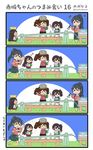  &gt;_&lt; =_= akagi_(kantai_collection) balancing_on_head black_hair brown_hair chopsticks closed_eyes comic cooking food hakama_skirt heart high_ponytail highres holding holding_chopsticks houshou_(kantai_collection) japanese_clothes kaga_(kantai_collection) kantai_collection kariginu magatama megahiyo motion_lines nagashi_soumen noodles object_on_head open_mouth ryuujou_(kantai_collection) side_ponytail smile soumen translated twintails visor_cap younger 