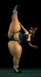  2017 3d_(artwork) abigail_roo anthro anthroanim breasts brown_hair clothed clothing digital_media_(artwork) female hair hyper kangaroo mammal marsupial simple_background smile solo stretching thick_thighs wide_hips 