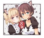  :3 animal_ears blonde_hair breasts brown_eyes brown_hair cat_ears choker cleavage commentary episode_number flat_chest green_eyes hair_between_eyes iijima_yun large_breasts looking_at_viewer maid maid_headdress multiple_girls new_game! official_art pout puffy_short_sleeves puffy_sleeves shinoda_hajime short_hair short_sleeves short_twintails tokunou_shoutarou twintails 