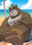  ashigara ayame42612 beach bear blush clothing feet male mammal mohawk musclegut overweight seaside shorts tokyo_afterschool_summoners tongue 