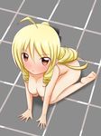  1girl ahoge blonde_hair blush breasts cleavage collarbone drill_hair feet hayate_no_gotoku! highres kneeling large_breasts legs long_hair navel nude open_mouth red_eyes solo tennousu_athena thighs 