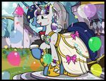  2017 absurd_res balloon blue_hair castle clothed clothing cloud dress duo equine female feral friendship_is_magic hair hi_res horn landscape male mammal multicolored_hair my_little_pony night_light_(mlp) open_mouth outside paperlover sky streamer twilight_velvet_(mlp) two_tone_hair unicorn 