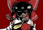  ascot black_hair bow constricted_pupils detached_sleeves hair_bow hair_tubes hakurei_reimu long_hair nicetack shaded_face solo touhou wind 