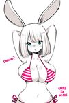  2017 anthro big_breasts bikini blue_eyes blush breasts carrot_(one_piece) cleavage clothed clothing eyelashes female hair hands_behind_head kenron_toqueen lagomorph looking_at_viewer mammal minkmen_(one_piece) one_piece pinup pose rabbit simple_background skimpy solo swimsuit voluptuous white_background wide_hips 