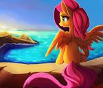  2017 butt cutie_mark equine feathered_wings feathers female fluttershy_(mlp) friendship_is_magic hair hi_res long_hair mammal miokomata my_little_pony outside pegasus pink_hair sitting smile solo wings 