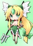  blonde_hair blush breasts elbow_gloves gloves green_eyes hair_ribbon helmet long_hair low-tied_long_hair medium_breasts polearm reku ribbon riesz seiken_densetsu seiken_densetsu_3 solo trident very_long_hair weapon winged_helmet 