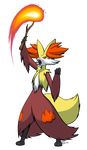  animal_ears arm_up artist_name dakkpasserida delphox feet fire fox_ears fox_tail full_body furry hand_up highres legs_apart looking_at_viewer no_humans open_mouth paws pokemon pokemon_(creature) pokemon_xy red_eyes sharp_teeth signature simple_background solo standing stick tail teeth text transparent_background 