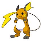  animal_ears artist_name black_eyes blush_stickers dakkpasserida feet full_body hands_up legs_apart looking_up no_humans paws pokemon pokemon_(creature) pokemon_rgby raichu signature simple_background smile solo standing tail text transparent_background 