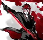  adam_taurus blood blood_splatter highres horns iesupa male_focus mask red_hair red_sword rwby solo 