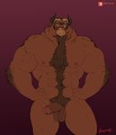  2017 abs anthro balls beard beast_(disney) beauty_and_the_beast blue_eyes body_hair claws disney facial_hair happy_trail horn male monster muscular nude painis18 penis solo tusks 