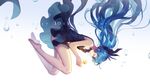  2017 anniversary barefoot black_dress blue_hair bubble closed_eyes commentary dress floating_hair from_side full_body hatsune_miku highres long_hair plantar_flexion shinkai_shoujo_(vocaloid) solo star twintails very_long_hair vocaloid yuiko_(yuiko33miao) 