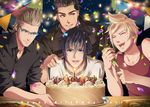  birthday birthday_cake black_hair blonde_hair blue_eyes cake final_fantasy final_fantasy_xv food gladiolus_amicitia grin hinoe_(dd_works) ignis_scientia male_focus multiple_boys noctis_lucis_caelum prompto_argentum smile spiked_hair 