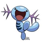  antennae artist_name black_eyes dakkpasserida full_body happy jumping leg_lift looking_up lowres no_arms no_humans open_mouth pokemon pokemon_(creature) pokemon_gsc shiny_skin signature simple_background smile solo tail text transparent_background wooper 