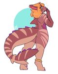  2017 amber_eyes ambiguous_gender anklet anthro brown_skin butt countershading feet fin fish girly hair invalid_color invalid_tag jewelry long_hair looking_back marine nepetacide nude orange_hair piercing shark simple_background smile stripes thick_tail thick_thighs 