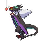  animal_ears artist_name bait black_eyes claws dakkpasserida english feet food from_side fruit full_body furry hands_up no_humans noivern peach pokemon pokemon_(creature) pokemon_xy signature simple_background smelling solo standing string tail text transparent_background wings yellow_sclera 