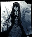  black_dress closed_eyes cross dress evillious_nendaiki frilled_dress frills grave hands_together hatsune_miku long_hair margarita_blankenheim matryoshka-ruth monochrome mourning nemurase_hime_kara_no_okurimono_(vocaloid) open_mouth own_hands_together smile solo twintails veil very_long_hair vocaloid 