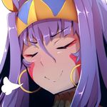  =3 absurdres bad_id bad_twitter_id bangs blush closed_eyes closed_mouth commentary_request doyagao earrings facial_mark fate/grand_order fate_(series) hair_between_eyes hairband highres hoop_earrings jewelry nitocris_(fate/grand_order) portrait purple_hair smug solo wada_kazu 