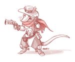  2017 anthro armello cigar clothing cosplay cowboy gloves gun hat kobbers male mammal mccree_(overwatch) mercurio_(armello) pouch ranged_weapon rat rodent solo weapon 