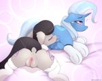  2017 absurd_res anus butt clothing cunnilingus cutie_mark dock duo earth_pony equine eyes_closed female female/female feral friendship_is_magic hair hi_res horn horse lying mammal multicolored_hair my_little_pony n0nnny octavia_(mlp) oral pony pussy sex trixie_(mlp) two_tone_hair unicorn vaginal 