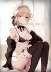  aiko_(kanl) bikini cleavage fate/grand_order maid open_shirt saber saber_alter signed swimsuits thighhighs 