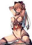  1girl armpits arms_up artist_name blonde_hair blush bow breasts brown_eyes censored cowgirl_position criss-cross_halter cum cum_in_pussy erection eyebrows_visible_through_hair girl_on_top granblue_fantasy hair_between_eyes hair_bow halterneck head_tilt hetero high_ponytail large_breasts long_hair looking_at_viewer mosaic_censoring nipples nose_blush open_mouth patreon_username penis puffy_nipples pussy red_bow redcomet ribbon-trimmed_clothes ribbon_trim sex solo_focus straddling vaginal very_long_hair vira_lilie watermark web_address white_background 