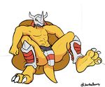  3_toes abs anthro armor barefoot butt claws clothed clothing digimon feet foot_focus invalid_tag jaethebunny looking_at_viewer male mask muscular paws simple_background sitting soles solo toes topless wargreymon 