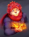  anthro clothed clothing feline fire hair kemono looking_at_viewer male mammal nomad red_hair sau_su_south simple_background stripes tiger tokyo_afterschool_summoners 