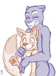  2017 anthro blush canine disney eyes_closed feline female fox heresy_(artist) hug larger_female male male/female mammal monochrome naturalist_panther nick_wilde nude panther size_difference sketch smile surprise zootopia 