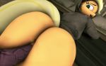  3d_(artwork) anthro applejack_(mlp) blonde_hair bottomless butt clothed clothing digital_media_(artwork) earth_pony equine female friendship_is_magic hair hoodie horse lazybutt_(artist) looking_at_viewer mammal my_little_pony nude partial_nude penis pony pussy solo source_filmmaker vaginal 