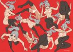  artist_name blue_eyes censored covering covering_ass expressions falling feet_together floating from_behind from_below grey_hair heart heart_censor legs_together magion02 nude original panties ponytail poses red_background thighhighs top-down_bottom-up twisted_torso underwear 
