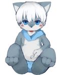  3_toes 4_fingers anthro blush briefs bulge canine clothing cub dog fur grey_fur hair kakusanovo male mammal navel scarf simple_background solo toes tongue tongue_out underwear white_fur white_hair young 