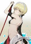  artoria_pendragon_(all) artoria_pendragon_(swimsuit_rider_alter) ass back bikini black_bikini black_nails blonde_hair breasts fate/grand_order fate_(series) jacket looking_at_viewer maid_headdress nail_polish pinch_(nesume) sideboob small_breasts solo swimsuit yellow_eyes 