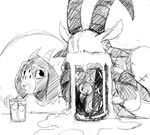 alcohol beer beverage big_breasts black_and_white breasts caprine cup demon drinking duo female goat halo hladilnik horn lucy_(hladilnik) male mammal monochrome open_mouth scar straw tommy_(hladilnik) 
