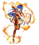  blue_eyes blue_hair bunbun cape dress fire fire_emblem fire_emblem:_fuuin_no_tsurugi fire_emblem_heroes full_body hat lilina long_hair looking_at_viewer official_art open_mouth pantyhose solo transparent_background 
