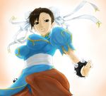  bracelet breasts brown_eyes brown_hair bun_cover china_dress chinese_clothes chun-li curvy double_bun dress jewelry large_breasts madarame open_mouth pantyhose sash short_hair simple_background solo spiked_bracelet spikes street_fighter white_background 