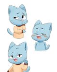  blue_fur blush cartoon_network cat clothing cub feline fur gumball_watterson male mammal nyaur_(artist) open_mouth simple_background solo sweat the_amazing_world_of_gumball whiskers young 